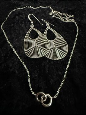 Dobbs Italian Rhodium Sterling Silver Earrings + Interlocking Circle Necklace